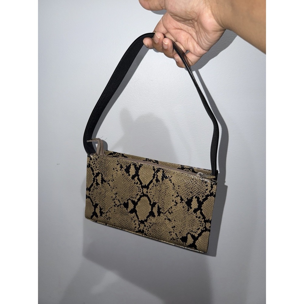 Vintage Nine West Python Animal Print Zipper Handbag Y2K Shoulder Bag Brown M